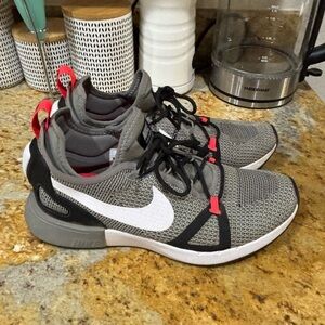 Nike Men's Gray White Black Running Sneakers with Red Accents